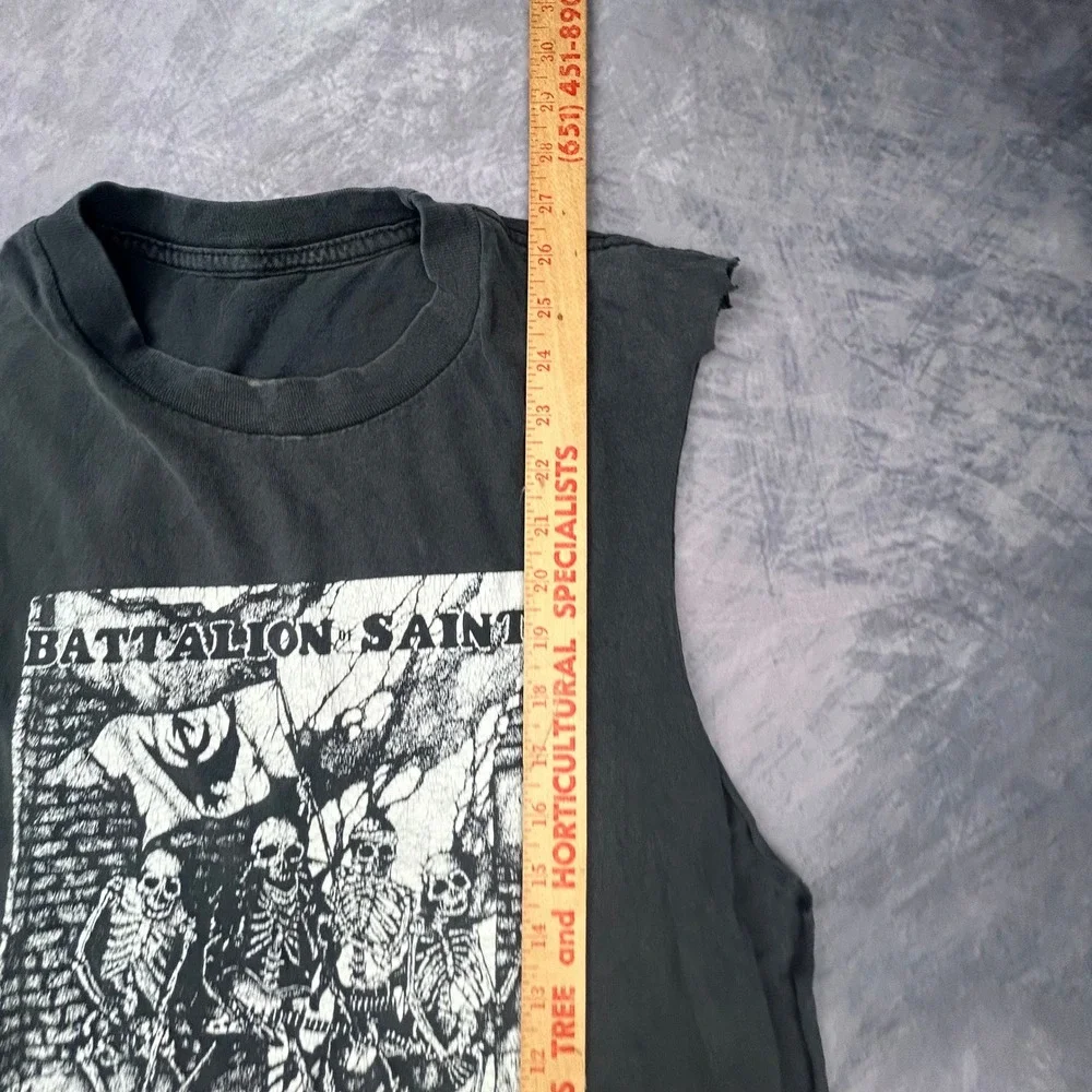 Vintage Battalion of Saints Muscle Tee Black Punk Rock Cutoff Shirt 90s Y2K